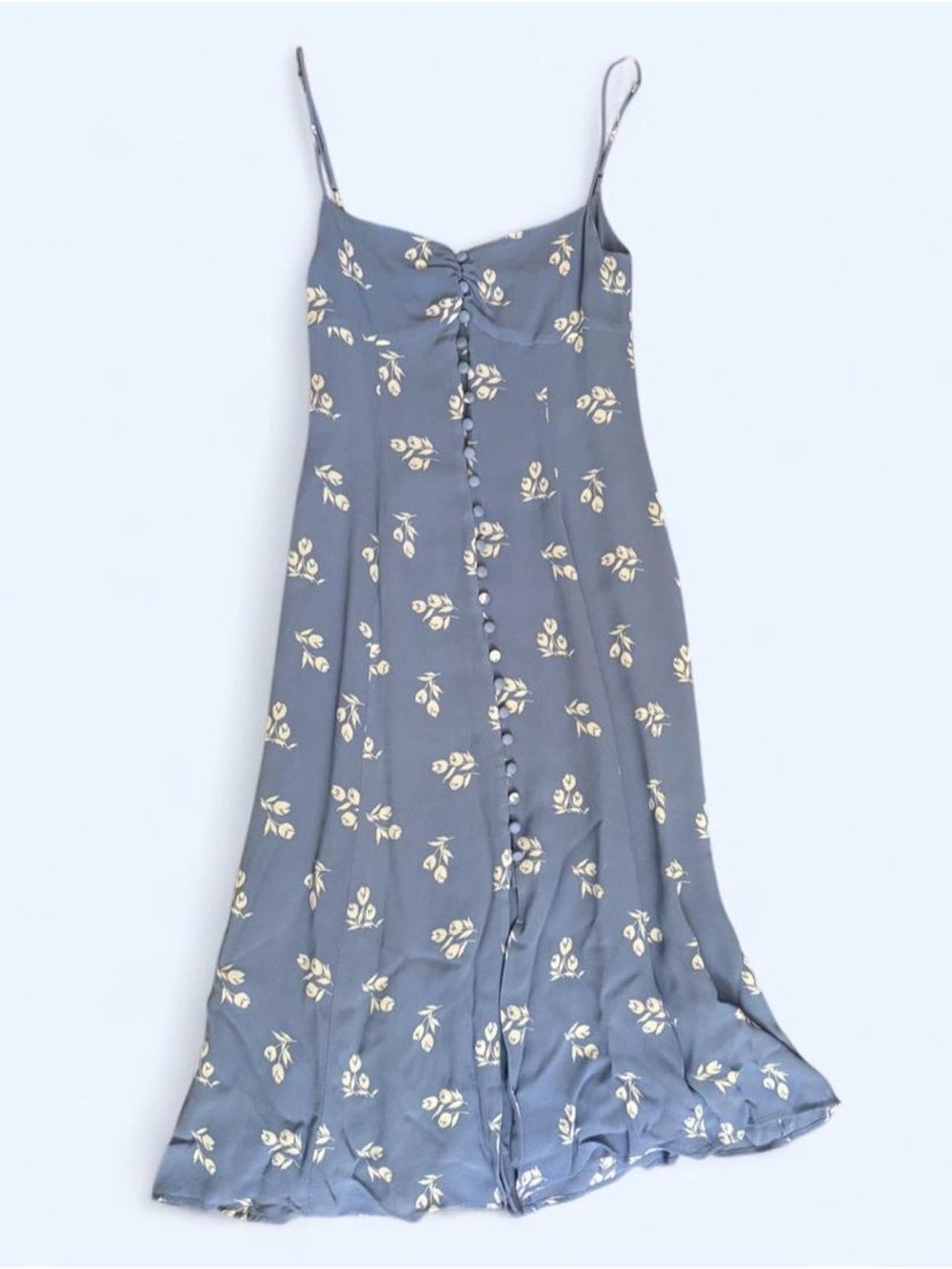 Reformation Blue Floral Midi Slip Dress with Yellow Print